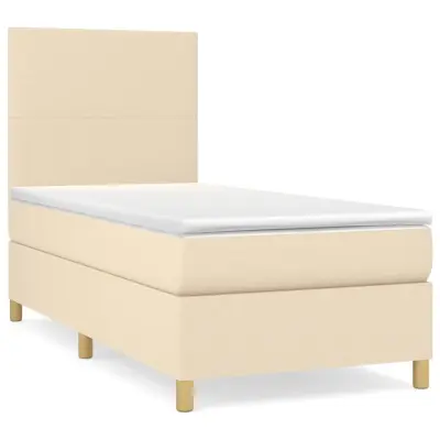 vidaXL Box spring postelja z vzmetnico krem 90x200 cm blago
