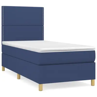 vidaXL Box spring postelja z vzmetnico moder 90x200 cm blago