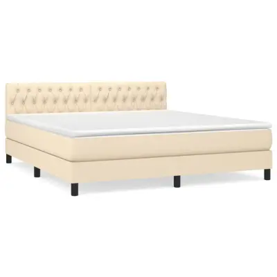 vidaXL Box spring postelja z vzmetnico krem 180x200 cm blago