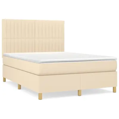 vidaXL Box spring postelja z vzmetnico krem 140x190 cm blago