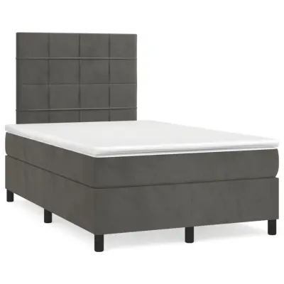 vidaXL Box spring postelja z vzmetnico temno siva 120x200 cm žamet