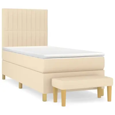 vidaXL Box spring postelja z vzmetnico krem 90x190 cm blago