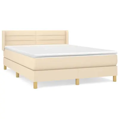 vidaXL Box spring postelja z vzmetnico krem 140x190 cm blago