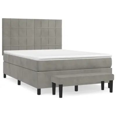 vidaXL Box spring postelja z vzmetnico svetlo siv 140x190 cm žamet