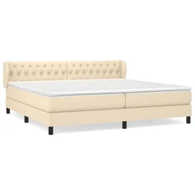 vidaXL Box spring postelja z vzmetnico krem 200x200 cm blago