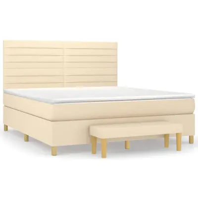 vidaXL Box spring postelja z vzmetnico krem 160x200 cm blago