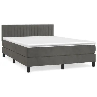 vidaXL Box spring postelja z vzmetnico temno siva 140x200 cm žamet