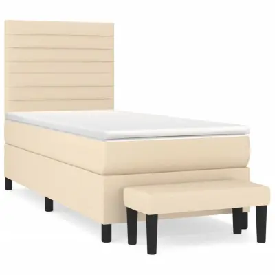 vidaXL Box spring postelja z vzmetnico krem 90x200 cm blago