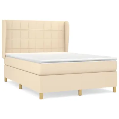 vidaXL Box spring postelja z vzmetnico krem 140x190 cm blago