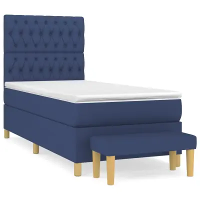 vidaXL Box spring postelja z vzmetnico modra 100x200 cm blago