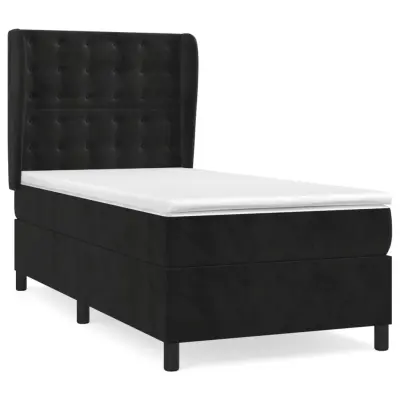 vidaXL Box spring postelja z vzmetnico črna 90x200 cm žamet