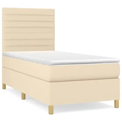 vidaXL Box spring postelja z vzmetnico krem 90x200 cm blago