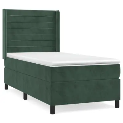 vidaXL Box spring postelja z vzmetnico temno zelen 90x190 cm žamet