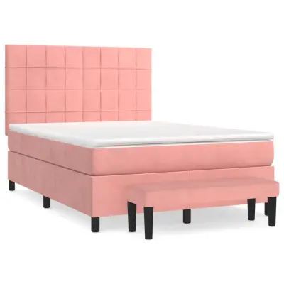 vidaXL Box spring postelja z vzmetnico roza 140x200 cm žamet
