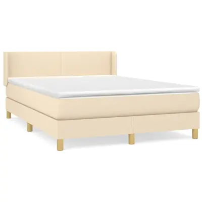 vidaXL Box spring postelja z vzmetnico krem 140x190 cm blago