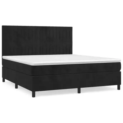 vidaXL Box spring postelja z vzmetnico črna 180x200 cm žamet
