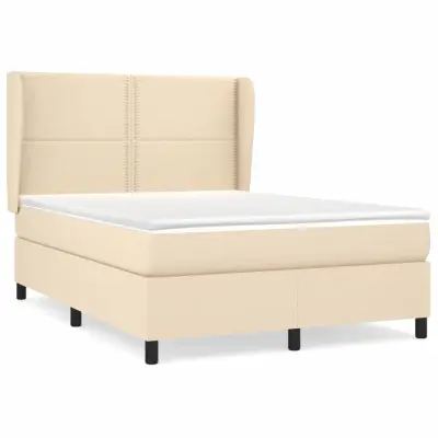 vidaXL Box spring postelja z vzmetnico krem 140x190 cm blago