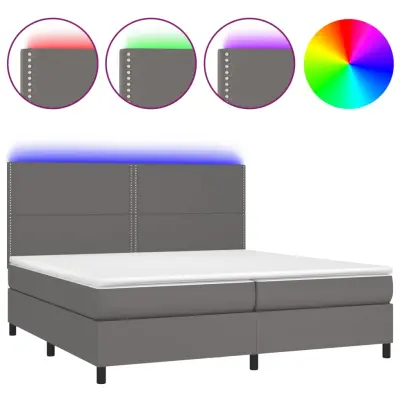 vidaXL Box spring postelja z vzmetnico LED siva 200x200cm umetno usnje