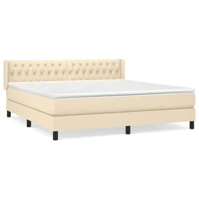 vidaXL Box spring postelja z vzmetnico krem 180x200 cm blago