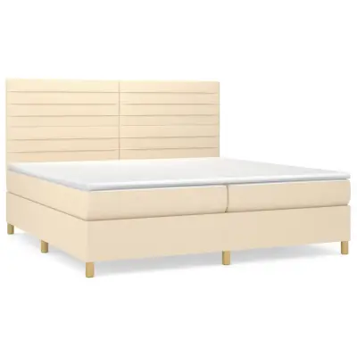 vidaXL Box spring postelja z vzmetnico krem 200x200 cm blago