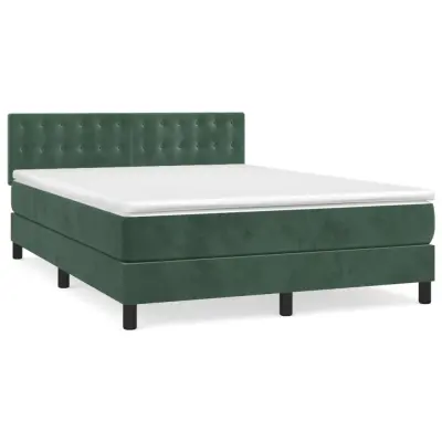 vidaXL Box spring postelja z vzmetnico temno zelen 140x190 cm žamet