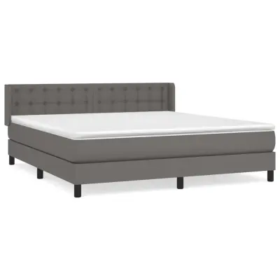 vidaXL Box spring postelja z vzmetnico siva 160x200 cm umetno usnje