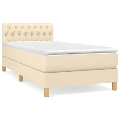 vidaXL Box spring postelja z vzmetnico krem 90x190 cm blago