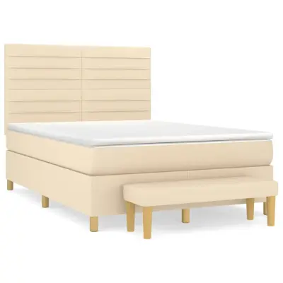 vidaXL Box spring postelja z vzmetnico krem 140x190 cm blago