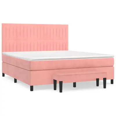 vidaXL Box spring postelja z vzmetnico roza 180x200 cm žamet