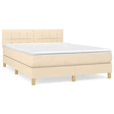 vidaXL Box spring postelja z vzmetnico krem 140x190 cm blago