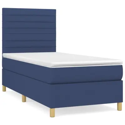 vidaXL Box spring postelja z vzmetnico moder 90x200 cm blago