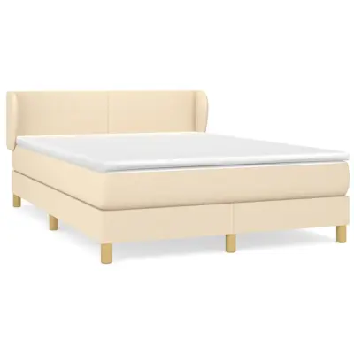 vidaXL Box spring postelja z vzmetnico krem 140x200 cm blago