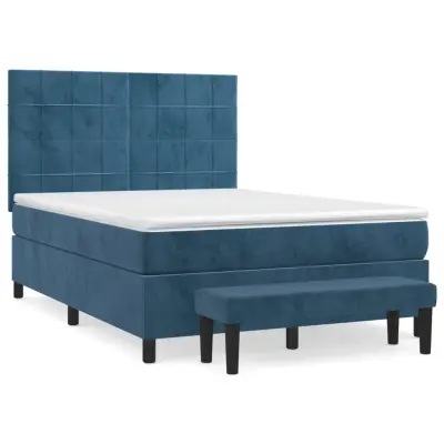vidaXL Box spring postelja z vzmetnico temno modra 140x190cm žamet