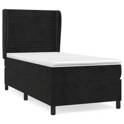 vidaXL Box spring postelja z vzmetnico črn 90x190 cm žamet