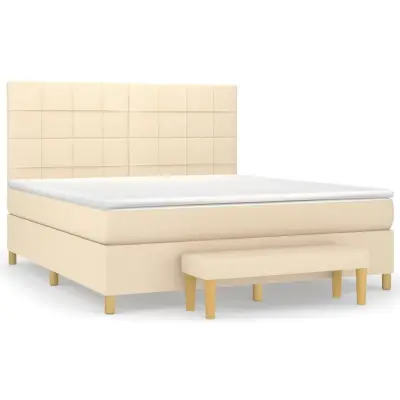 vidaXL Box spring postelja z vzmetnico krem 180x200 cm blago