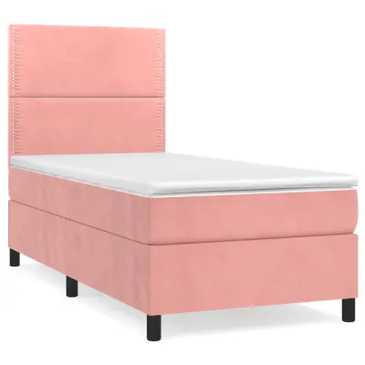 vidaXL Box spring postelja z vzmetnico roza 100x200 cm žamet