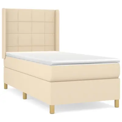 vidaXL Box spring postelja z vzmetnico krem 90x190 cm blago