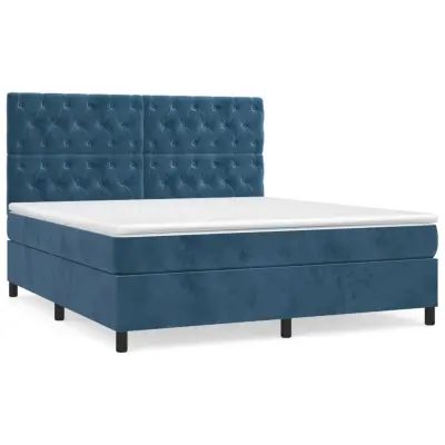 vidaXL Box spring postelja z vzmetnico temno modra 160x200 cm žamet