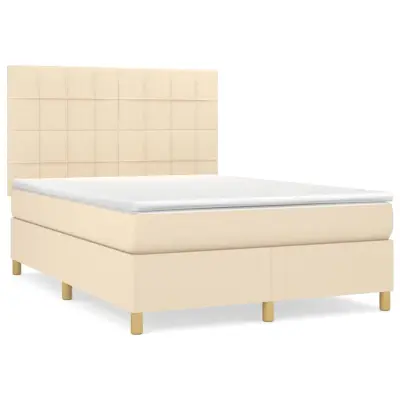 vidaXL Box spring postelja z vzmetnico krem 140x200 cm blago