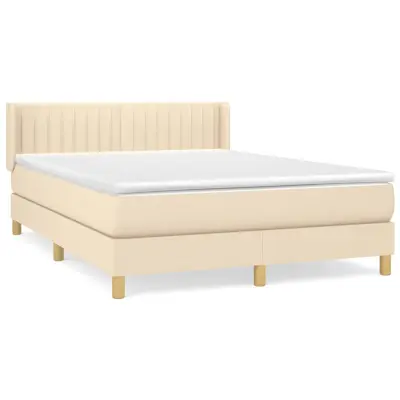 vidaXL Box spring postelja z vzmetnico krem 140x190 cm blago