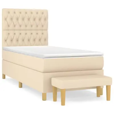 vidaXL Box spring postelja z vzmetnico krem 100x200 cm blago