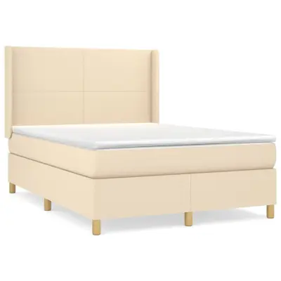vidaXL Box spring postelja z vzmetnico krem 140x200 cm blago