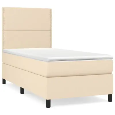 vidaXL Box spring postelja z vzmetnico krem 90x190 cm blago