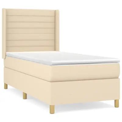 vidaXL Box spring postelja z vzmetnico krem 90x200 cm blago