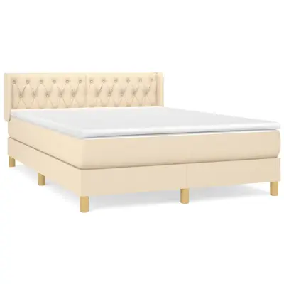 vidaXL Box spring postelja z vzmetnico krem 140x190 cm blago