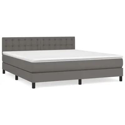 vidaXL Box spring postelja z vzmetnico siv 160x200 cm umetno usnje