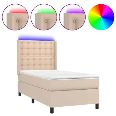 vidaXL Box spring postelja z vzmetnico LED kapučino 90x190 cm