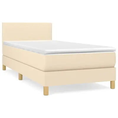 vidaXL Box spring postelja z vzmetnico krem 90x200 cm blago