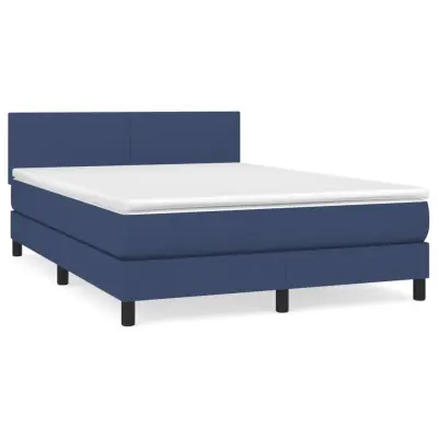 vidaXL Box spring postelja z vzmetnico modra 140x200 cm blago