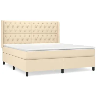vidaXL Box spring postelja z vzmetnico krem 160x200 cm blago